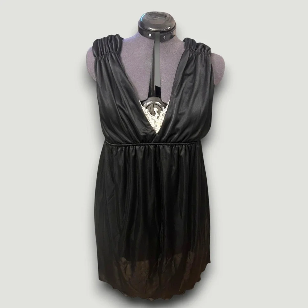 Lux Womens Babydoll Chemise Lingerie L Black Lace Dark Romance Whimsigoth